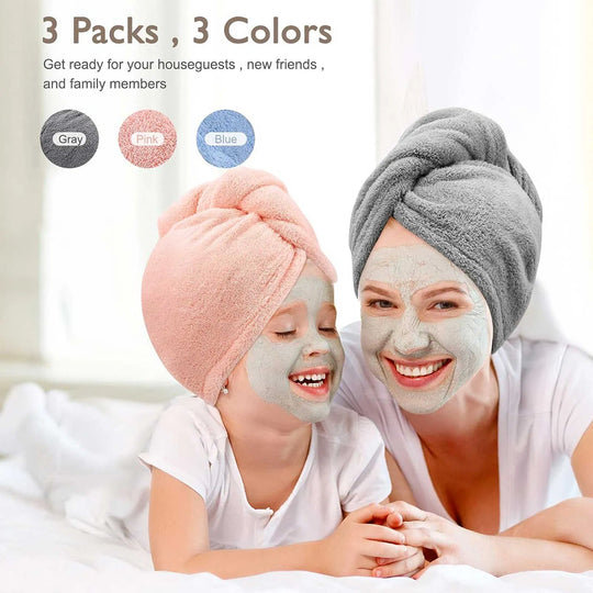 3-Pack Microfiber Hair Towel Wraps