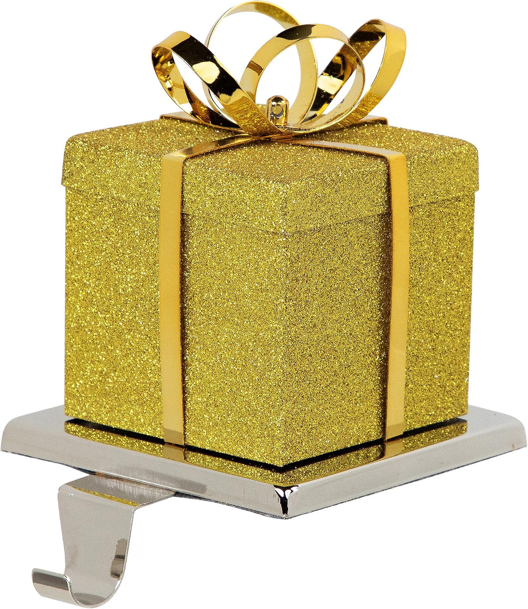 5.5" Glitter Gold and Silver Gift Box Metal Christmas Stocking Holder