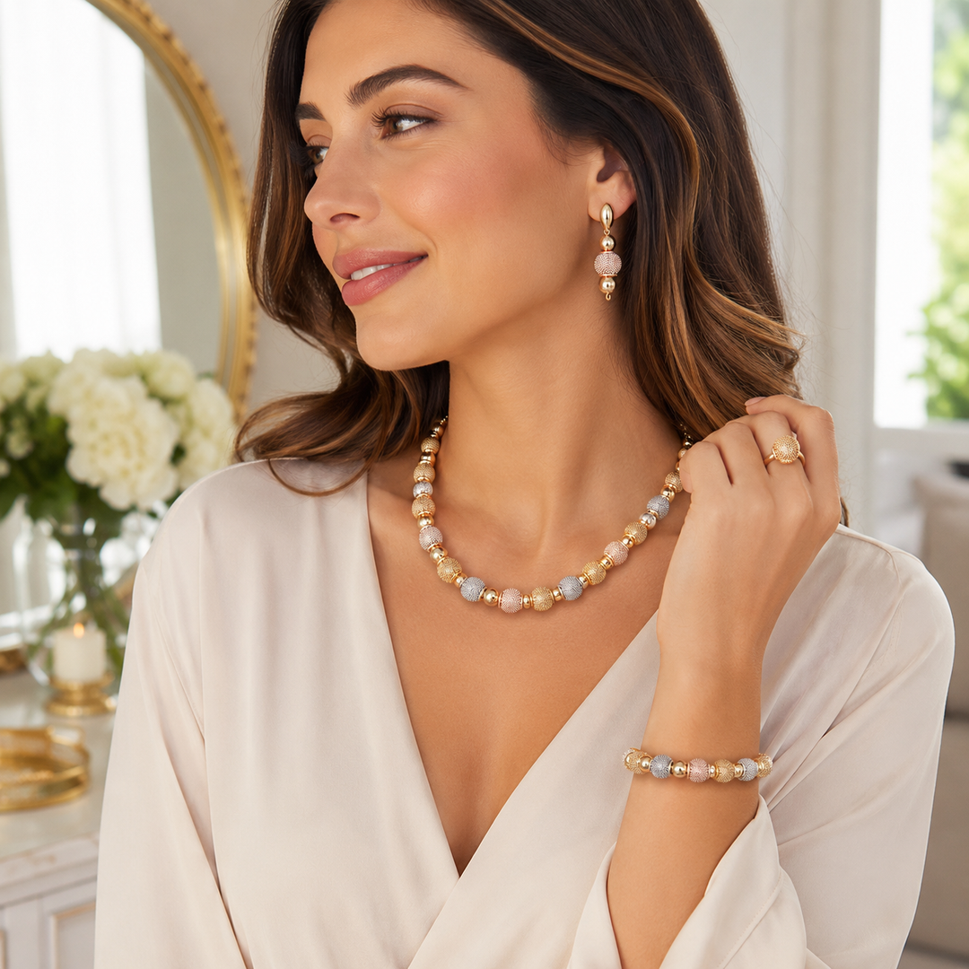 5-Piece Gold Plated Beaded Jewelry Set for Women