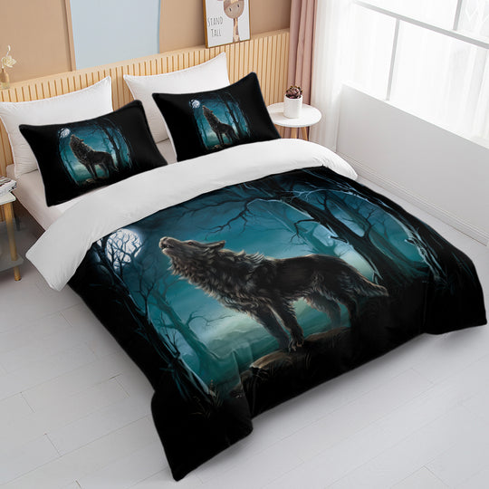 Watercolor Wolf Forest 3-Piece Duvet Cover Set
