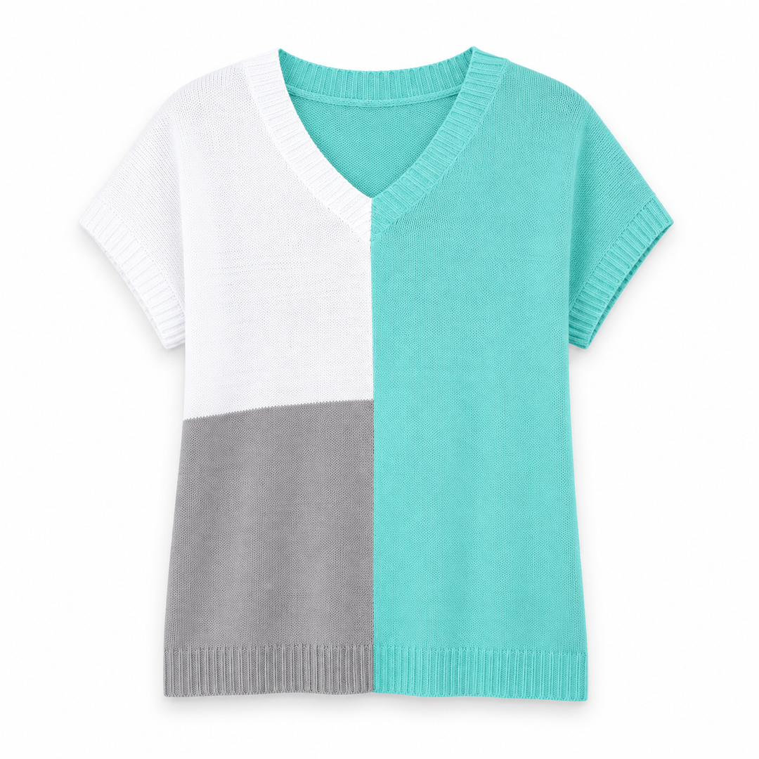 Color Block V-Neck Knit Top