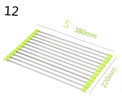 Set of metal rods with green ends and measurements on a white background