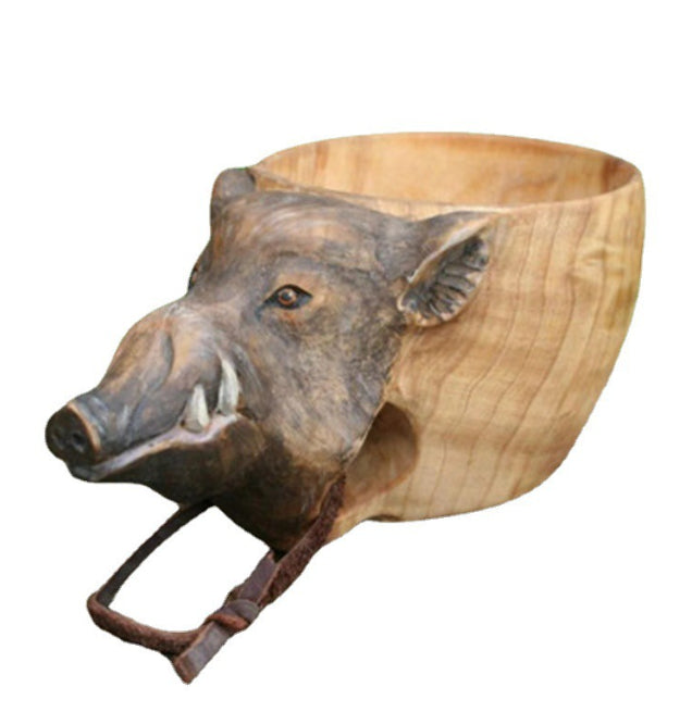 Wooden bowl shaped like a boar&