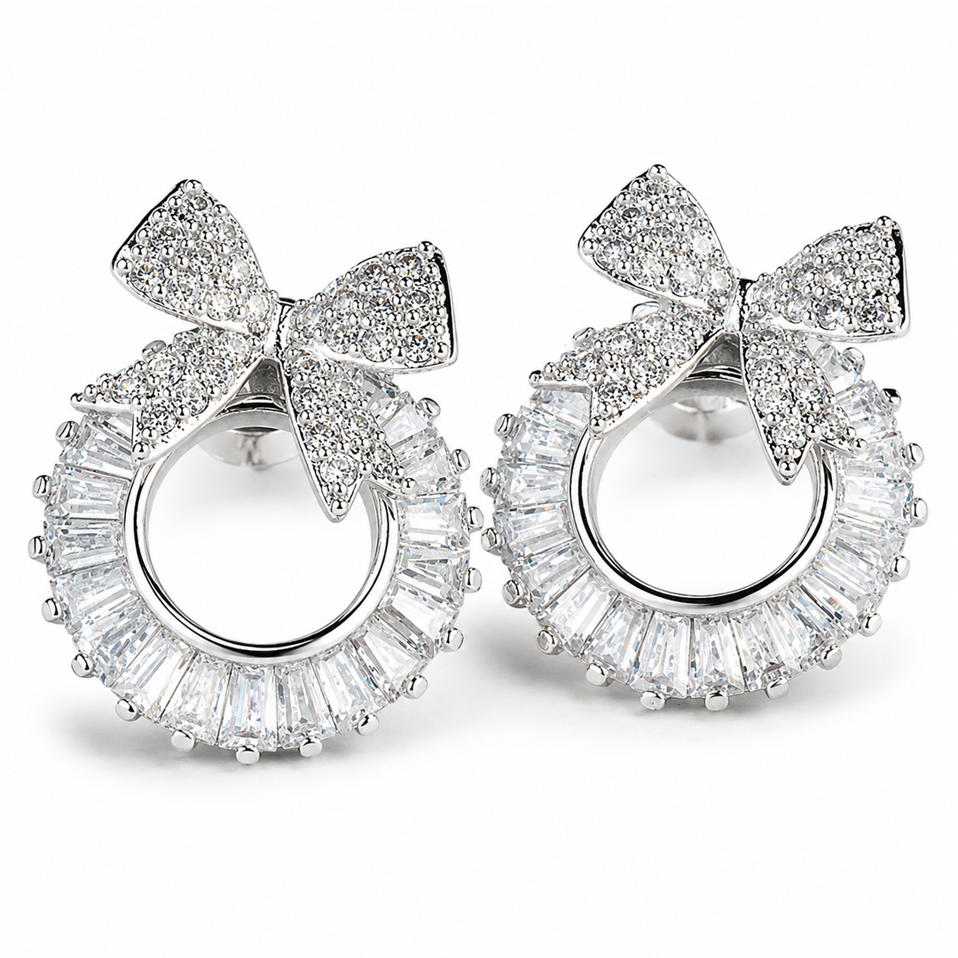 Bow &amp; Baguette Crystal Statement Stud Earrings