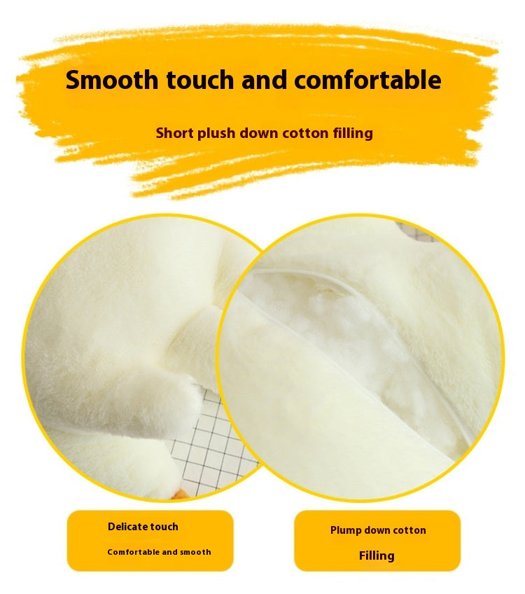 Text and images of plush down cotton filling with a yellow background