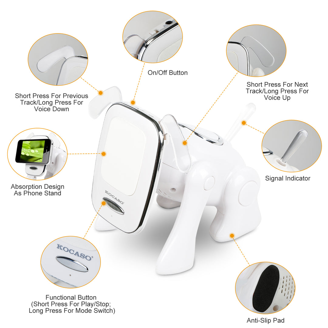 White wireless earbuds with features highlighted on a white background