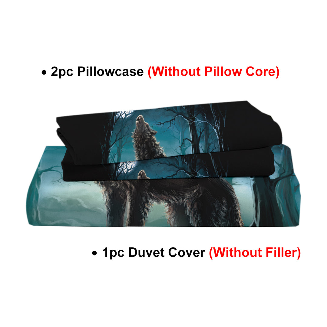 Watercolor Wolf Forest 3-Piece Duvet Cover Set
