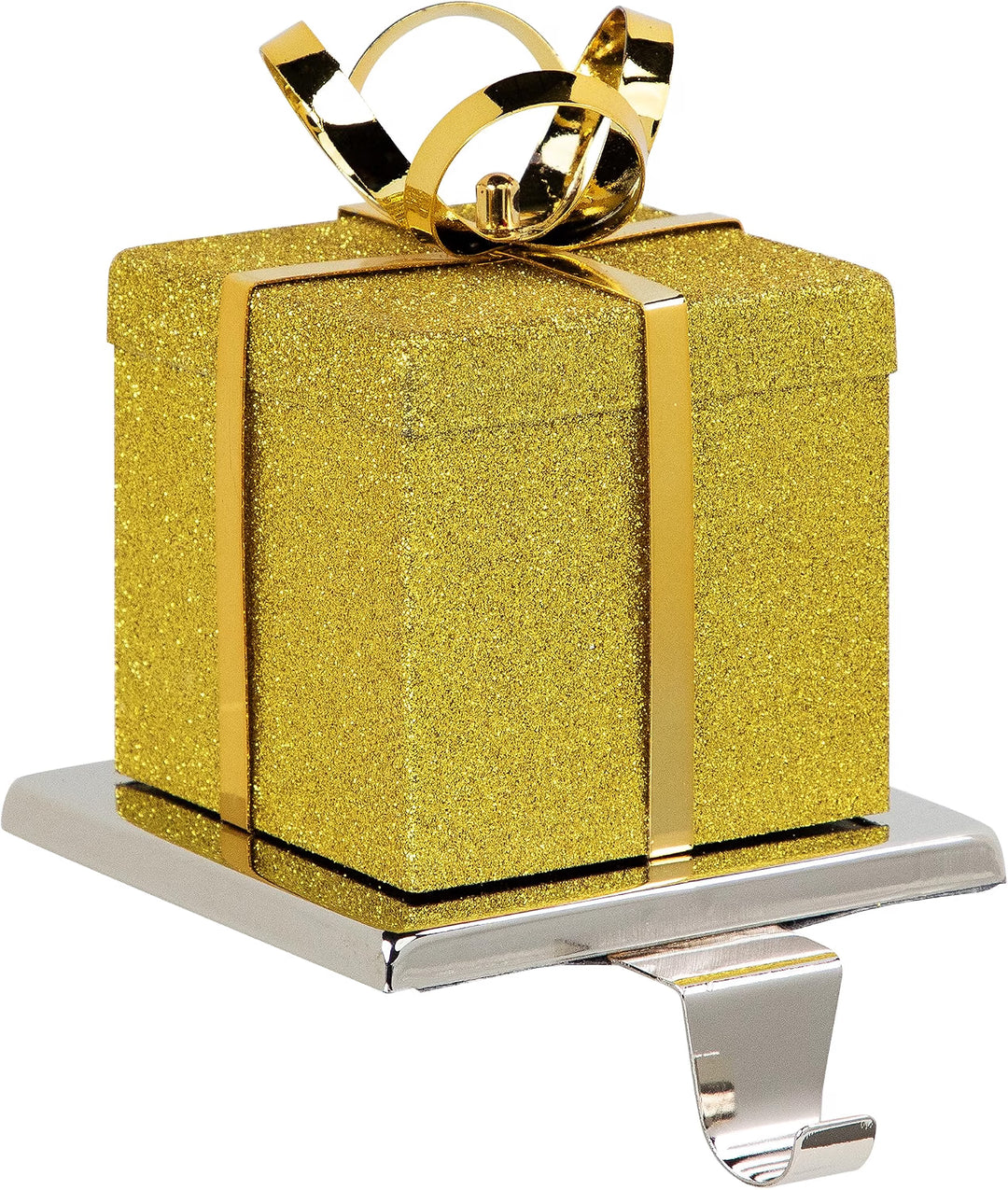 5.5" Glitter Gold and Silver Gift Box Metal Christmas Stocking Holder