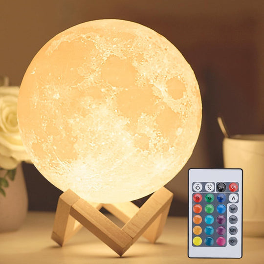 16-Color LED Moon Lamp with Stand &amp; Remote
