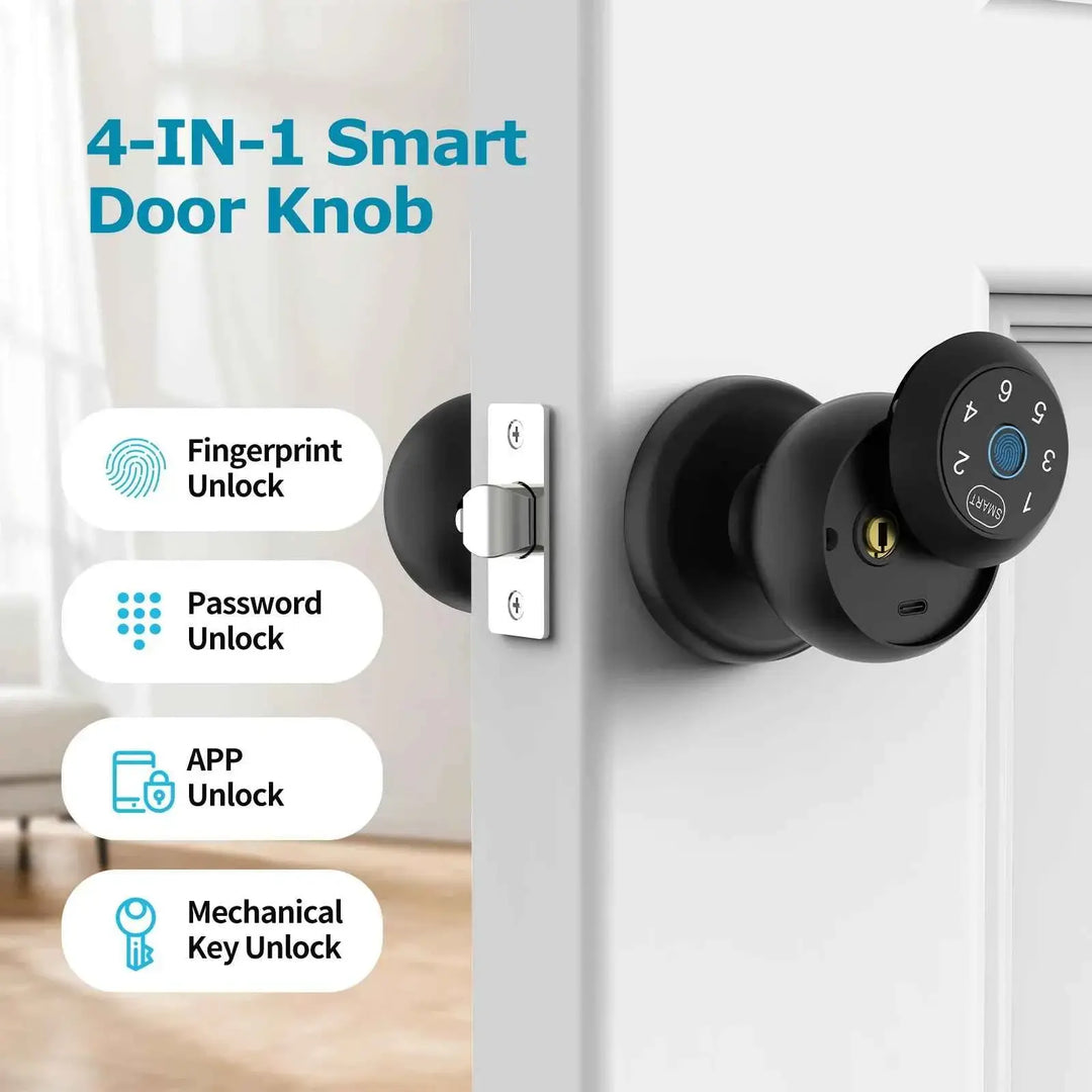 Viladepot Ball-Shaped Smart Lock Fingerprint, App-Controlled, Passcode, and Electronic Touchscreen Keypad Door Lock Smart Handle