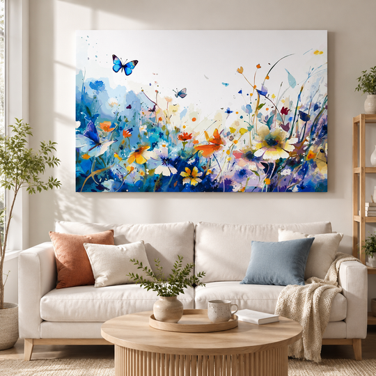 Watercolor Meadow Canvas Floral &amp; Butterfly Wall Art