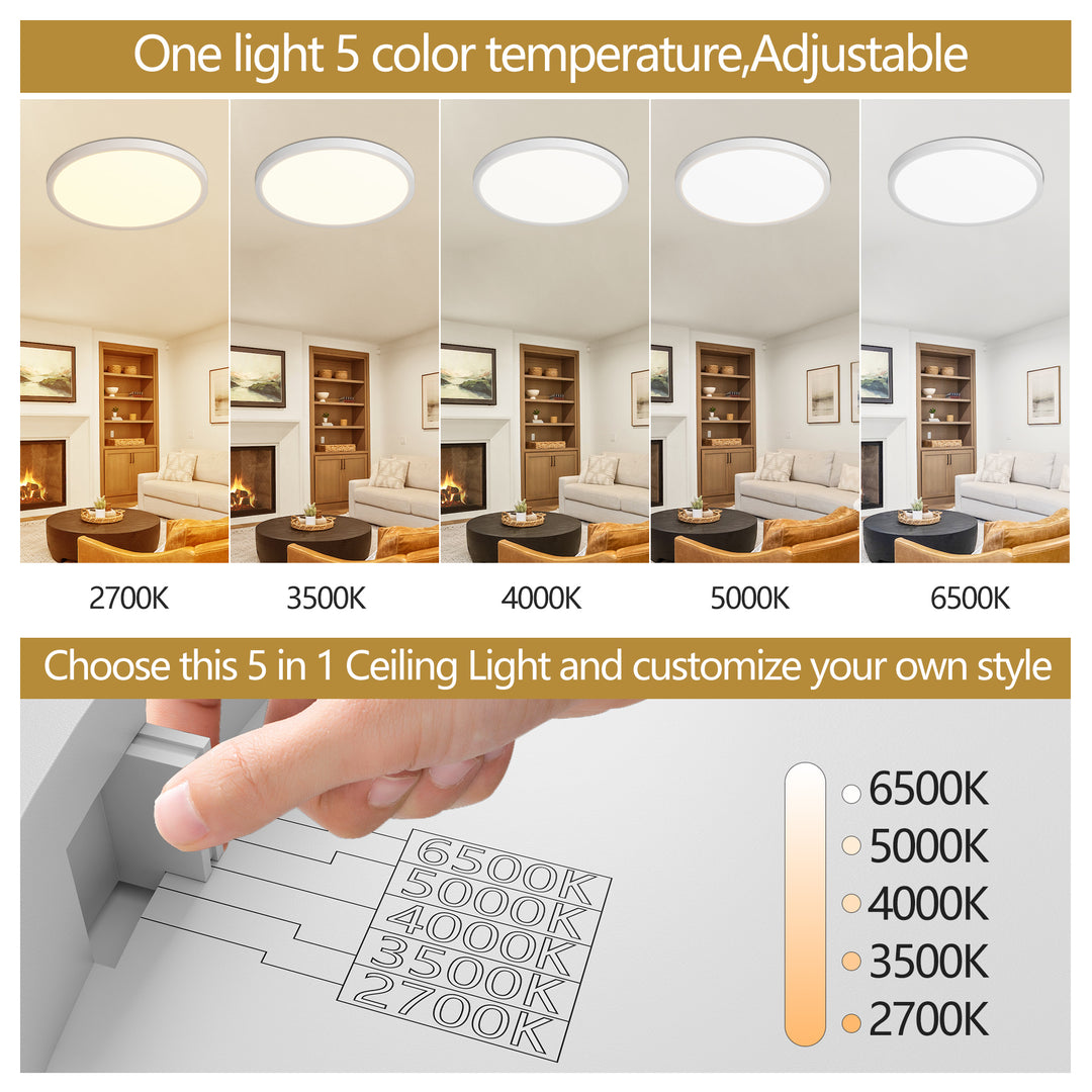 12 In. LED Flush Mount Ceiling Light Fixture - 2880 Lumens, Dimmable