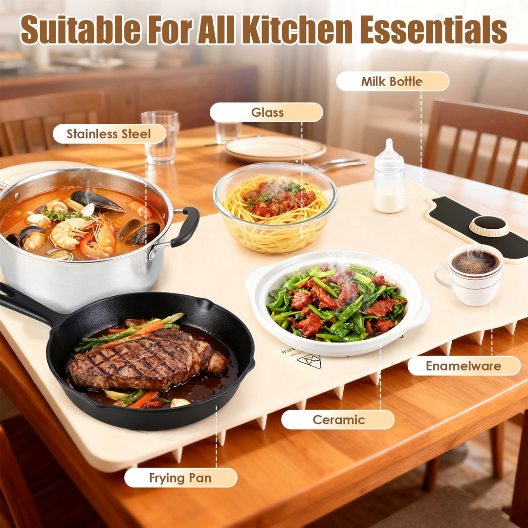 Table with various kitchen items including a pot, pan, bowl, and bottle, labeled with material types.