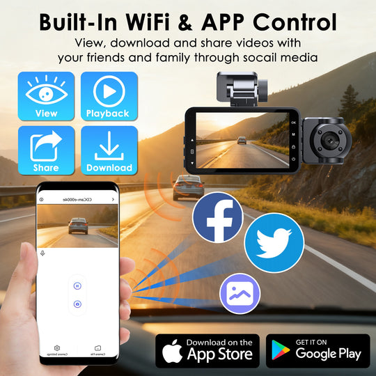 3-Channel 1080P WiFi Dash Cam with 32GB Card