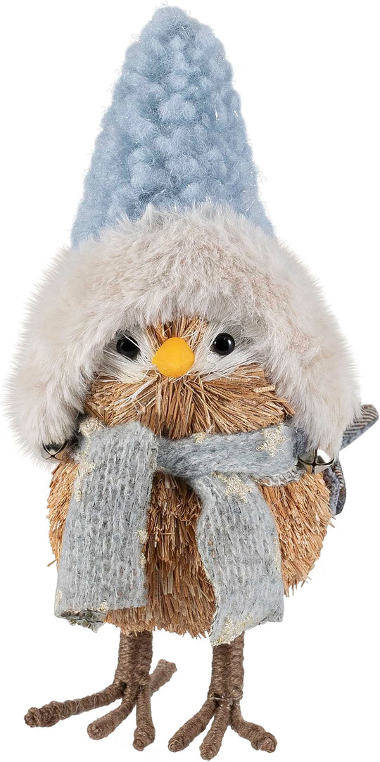 Woodland Standing Bird with Plush Winter Hat Christmas Figure - 7.5"