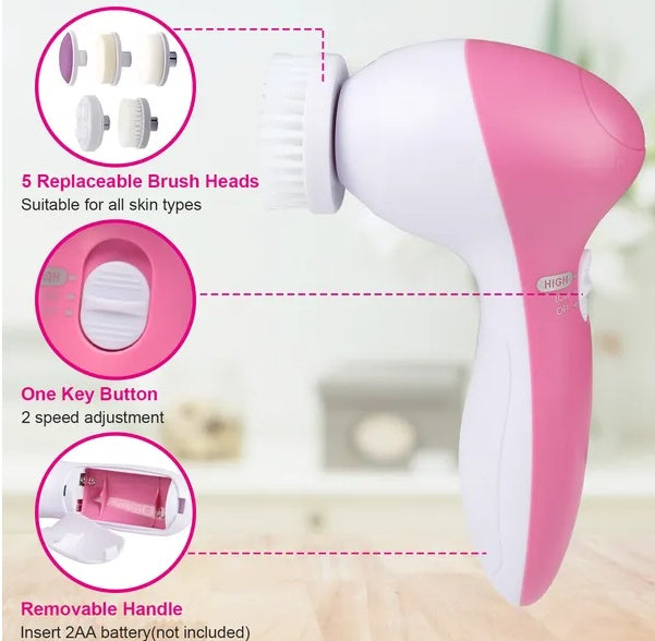 5-in-1 Electric Facial Cleansing Brush with 5 Brush Heads