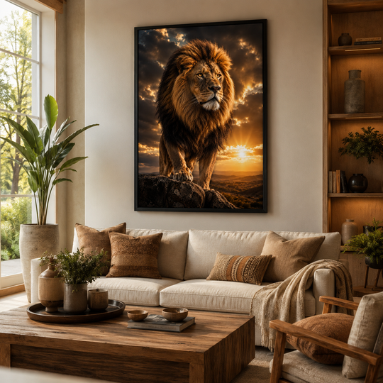 Lion Sunset Rolled Poster – Majestic Wildlife Wall Art