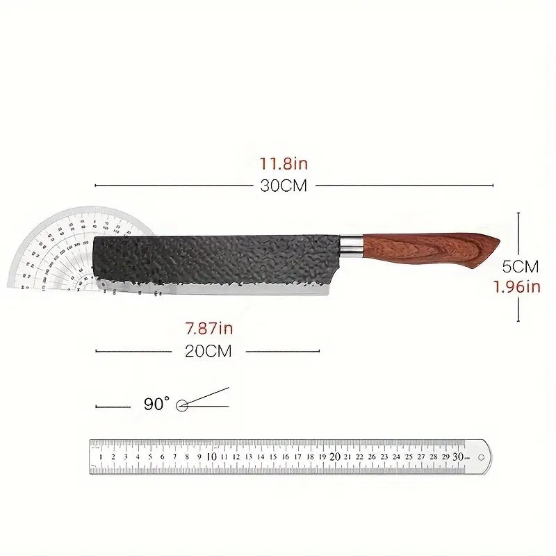 Knife with measurements on a white background