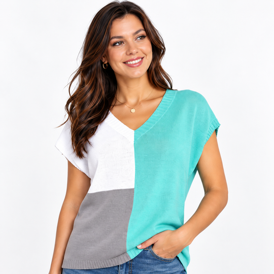 Color Block V-Neck Knit Top