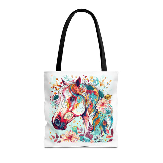 Colorful Horse Tote Bag: Boho Equestrian Market Bag