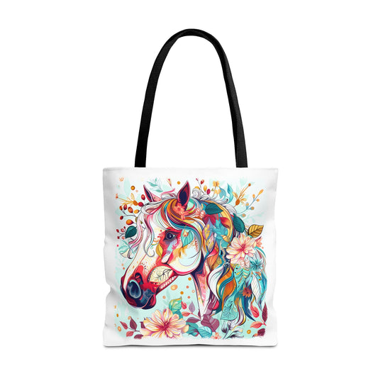 Colorful Horse Tote Bag: Boho Equestrian Market Bag