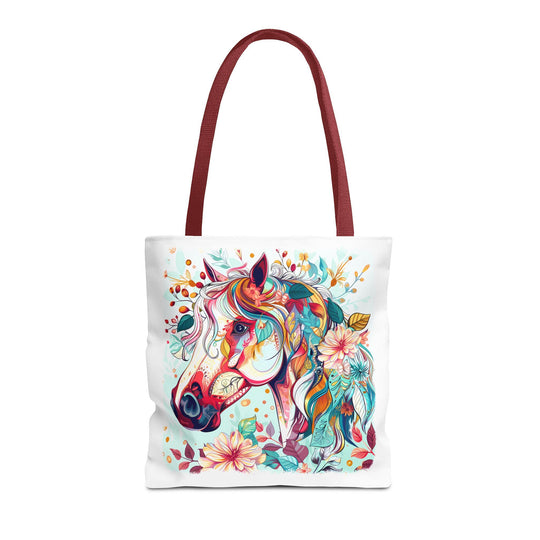 Colorful Horse Tote Bag: Boho Equestrian Market Bag