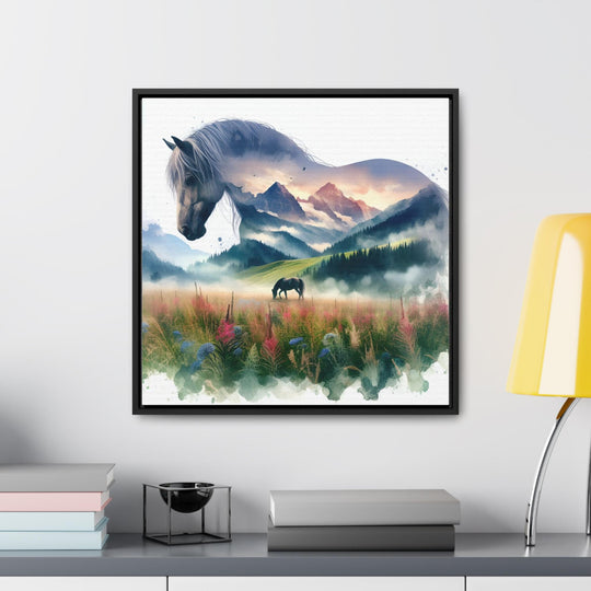 Wildflower Horse Watercolor Framed Canvas Print