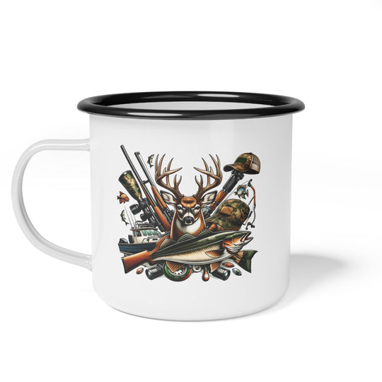 12oz Retro Hunting &amp; Fishing Enamel Camp Mug