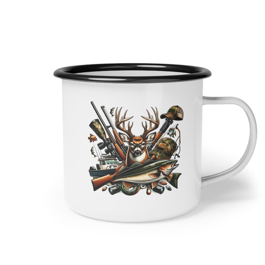 12oz Retro Hunting &amp; Fishing Enamel Camp Mug