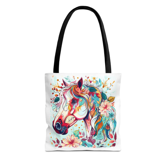 Colorful Horse Tote Bag: Boho Equestrian Market Bag