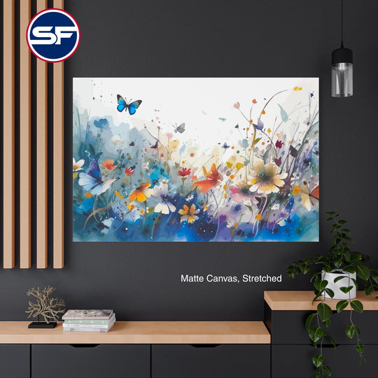 Watercolor Butterfly Meadow Canvas Art
