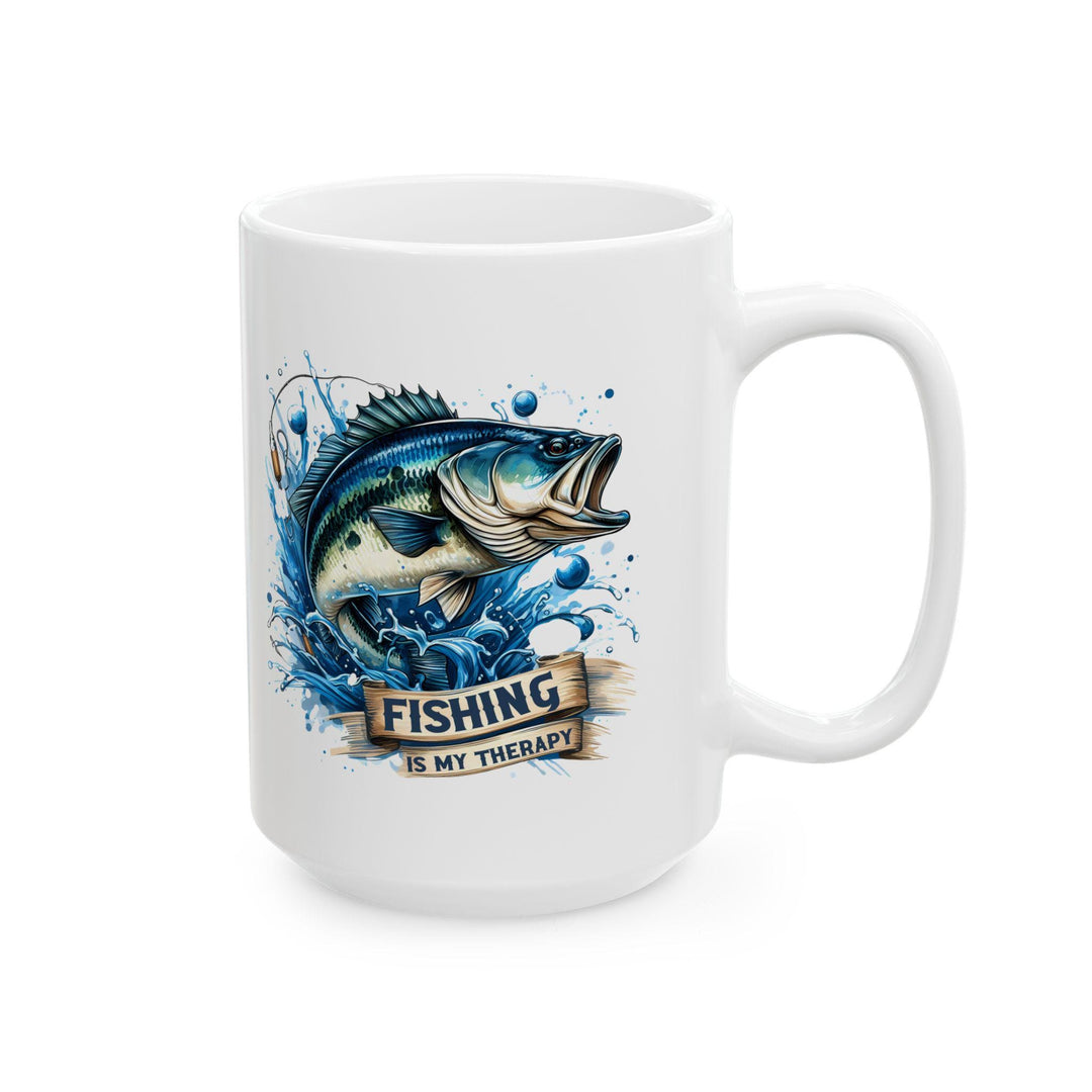 Fishing Therapy Mug 11oz Ceramic Coffee Cup with Bass Fish Design
