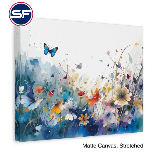 Watercolor Butterfly Meadow Canvas Art