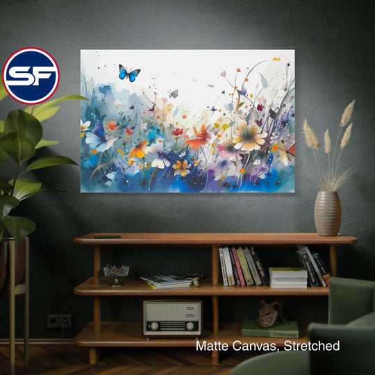 Watercolor Butterfly Meadow Canvas Art