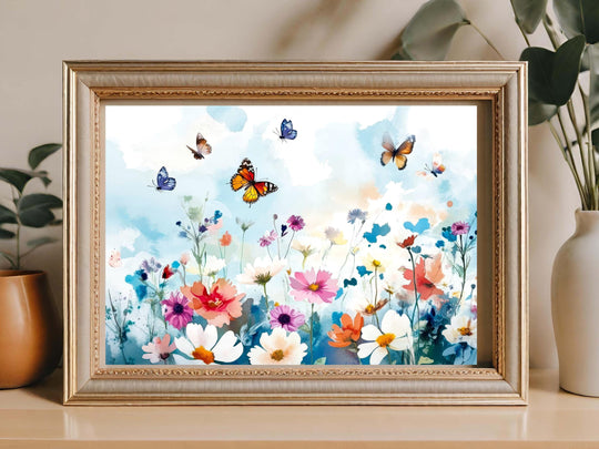 Watercolor Butterfly Meadow Art (Digital Download)