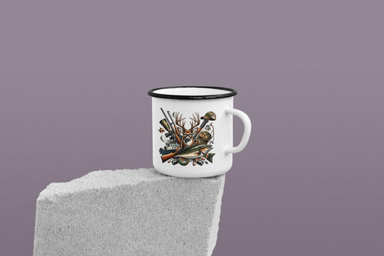 12oz Retro Hunting &amp; Fishing Enamel Camp Mug