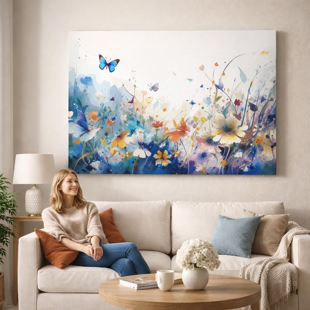 Watercolor Meadow Canvas Floral &amp; Butterfly Wall Art