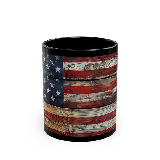 Rustic American Flag Mug, Glossy Ceramic Coffee Cup (11oz)