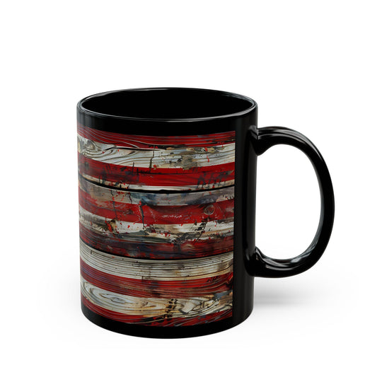 Rustic American Flag Mug, Glossy Ceramic Coffee Cup (11oz)