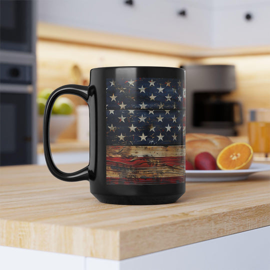 Rustic American Flag Mug, Glossy Ceramic Coffee Cup (11oz)