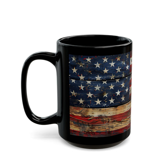 Rustic American Flag Mug, Glossy Ceramic Coffee Cup (11oz)