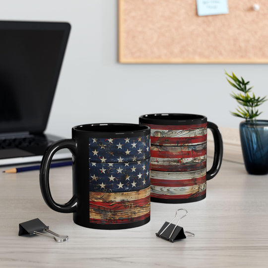 Rustic American Flag Mug, Glossy Ceramic Coffee Cup (11oz)