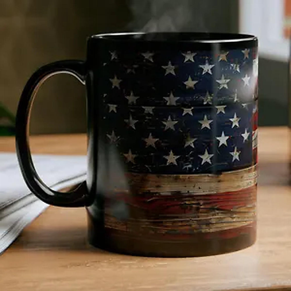 Rustic American Flag Mug, Glossy Ceramic Coffee Cup (11oz)
