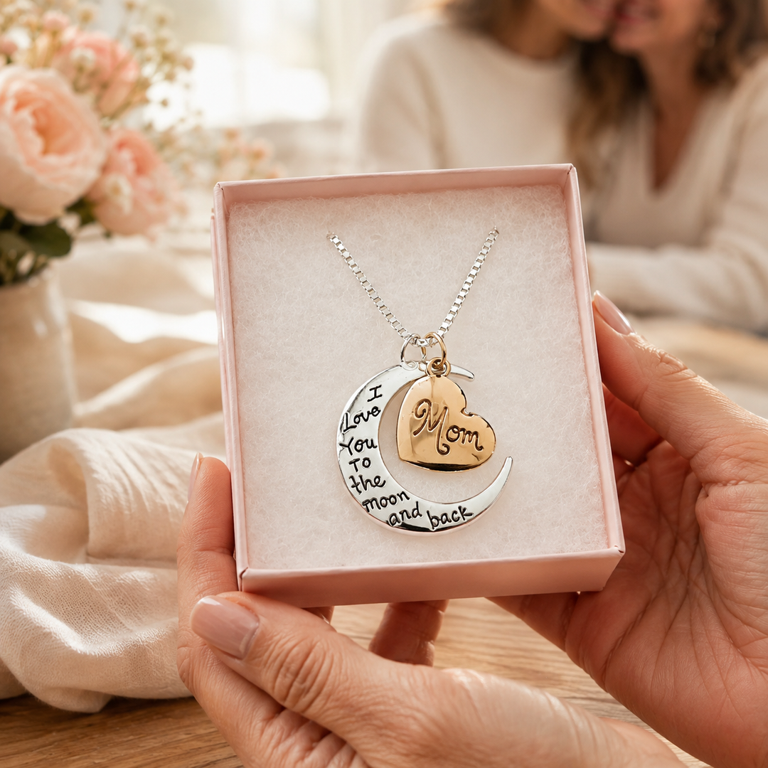 Two-Tone Moon &amp; Heart Love Necklace