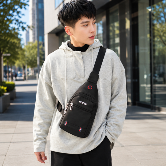 Oxford Crossbody Sling Bag with USB Port &amp; 3 Zip Pockets