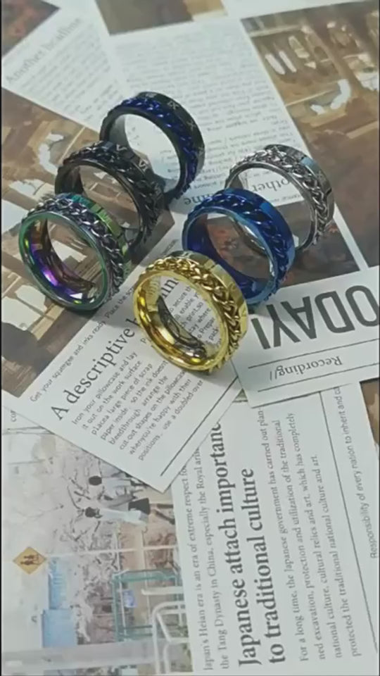 Roman Numeral Spinner Chain Ring for Men